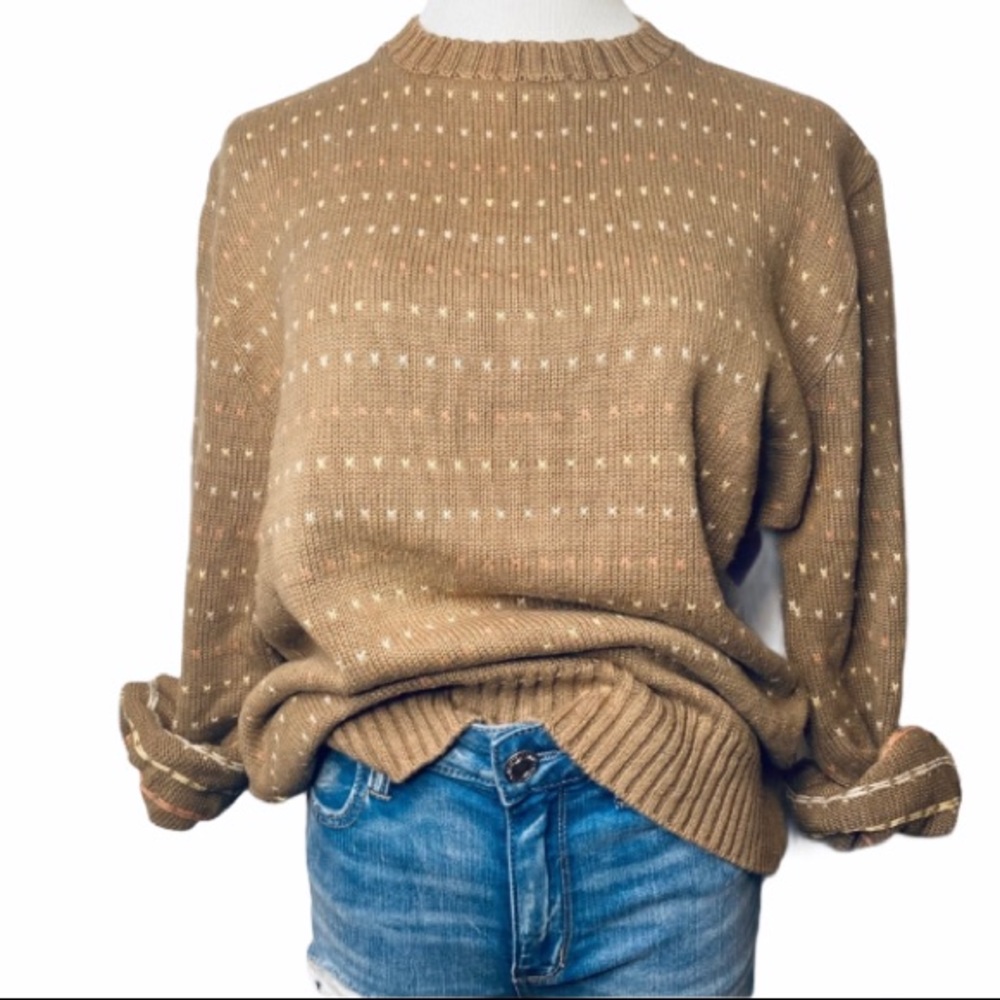 Vintage Lord Jeff Tan Granny Cottage Core Sweater